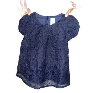 Joie Girls Flowery Lace Navy Top - button back, size 5/6